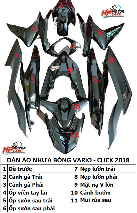 BỘ DÀN ÁO NHỰA BÓNG VARIO - CLICK 2018 ( 11 MÓN)