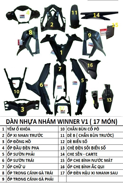 BỘ DÀN ÁO NHỰA NHÁM WINNER V1 (17 MÓN )
