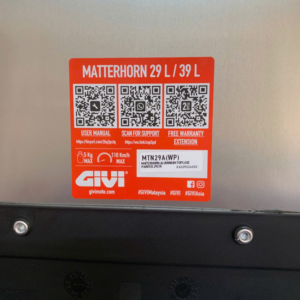 Thùng sau bằng Nhôm 29 Lít Givi MTN29A(WP)