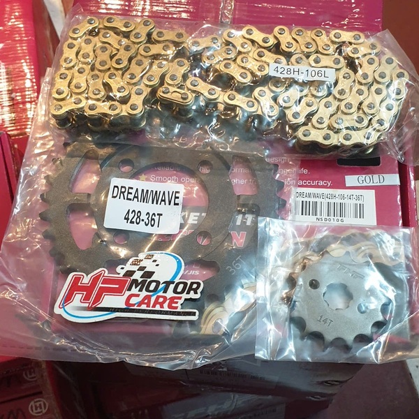 Bộ nhông sên dĩa Wave Dream FHF (sên vàng)