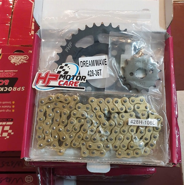 Bộ nhông sên dĩa Wave Dream FHF (sên vàng)