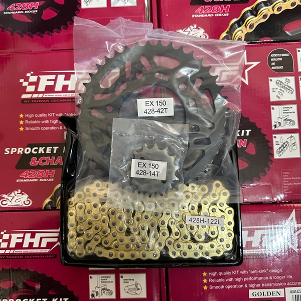 Bộ nhông sên dĩa Exciter 150 FHF (sên vàng)